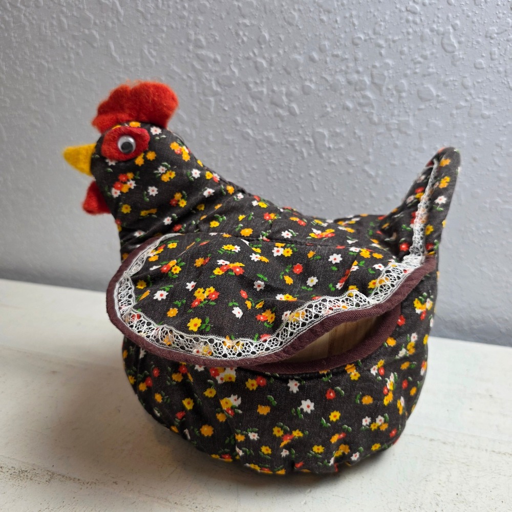 Handmade Floral Lace Fabric Chicken Hen Bun Warmer Country Brown Kitschy Cute